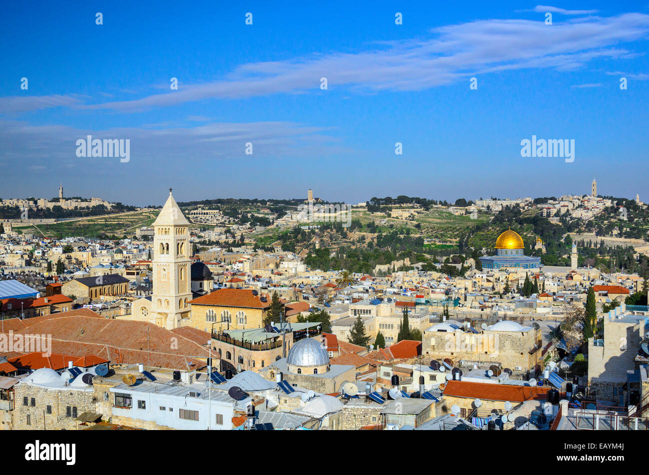 Jérusalem, Israël Vieille Ville paysage urbain au Mont du Temple et Dôme du Rocher. Banque D'Images