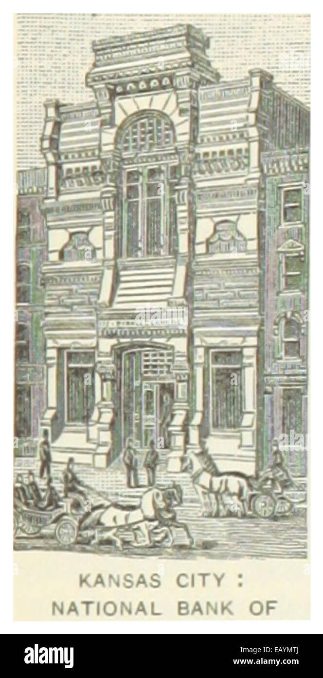 Cette illustration de 1891 met en valeur la National Bank of commerce de Kansas City, en mettant l'accent sur ses caractéristiques architecturales et son contexte urbain. Banque D'Images