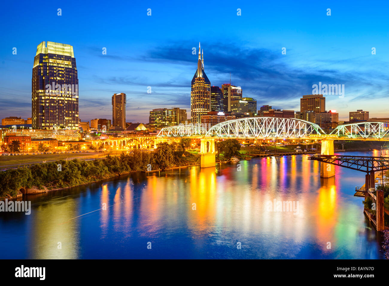 Nashville, Tennessee, USA Centre-ville sur la rivière Cumberland. Banque D'Images