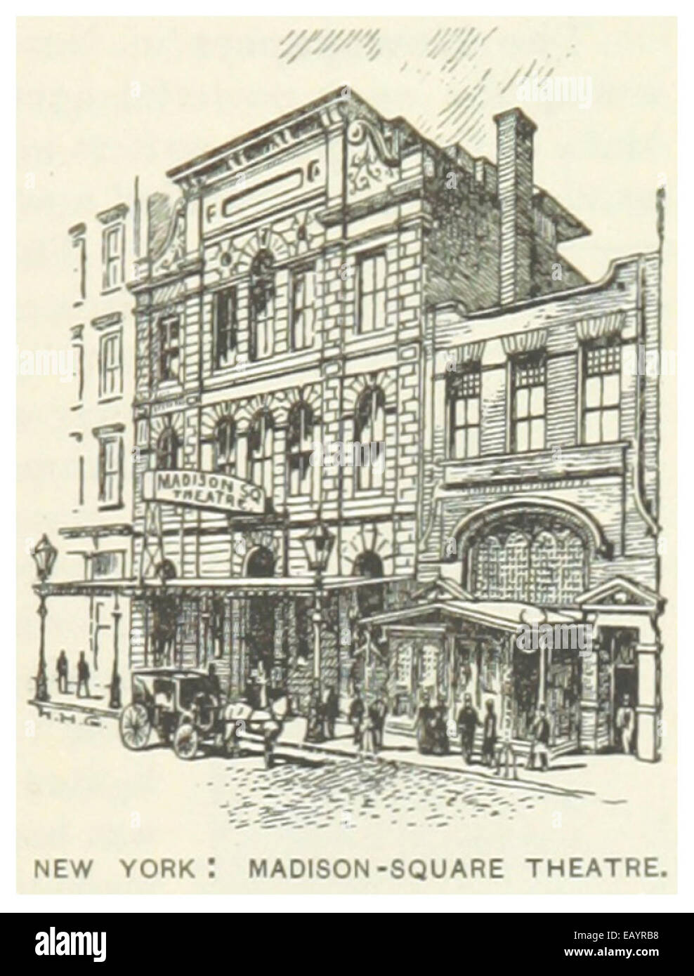 Une illustration de 1891 du Madison Square Theatre de New York, montrant sa grandeur architecturale et son importance culturelle à la fin du XIXe siècle. Banque D'Images