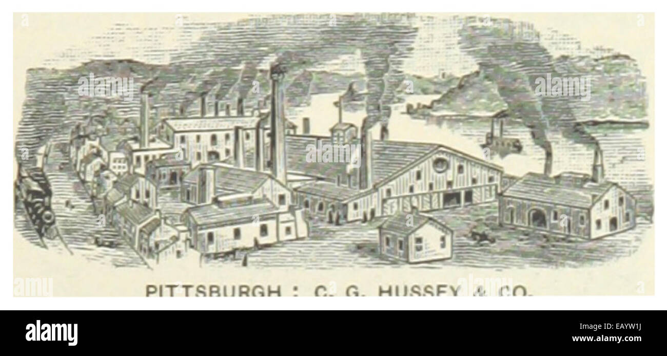 Cette illustration de 1891 représente la société C.G. Hussey & Co. à Pittsburgh, Pennsylvanie. L'image montre les locaux de l'entreprise, offrant un aperçu du paysage industriel de l'époque. Banque D'Images