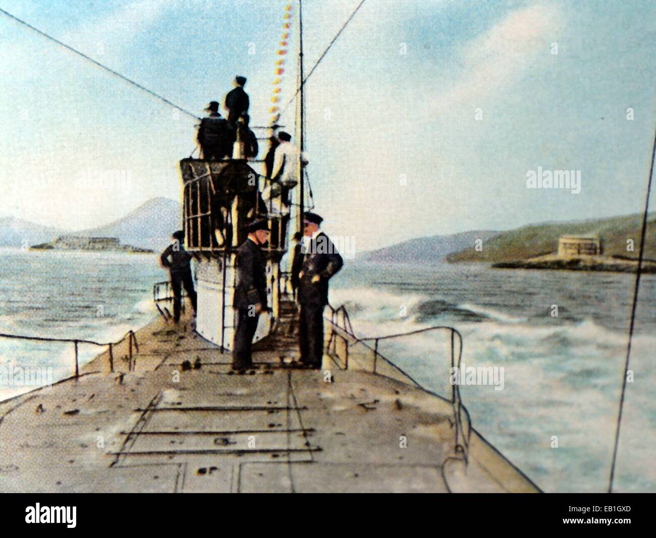 La propagande allemande colorisée contemporain photo montre un sous-marin près de l'impérial et Royal submarine base navale à Cattaro Kotor au Monténégro (aujourd'hui), la date et l'endroit inconnu (1914-1918). Photo : Archives Neumann - AUCUN FIL SERVICE - Banque D'Images