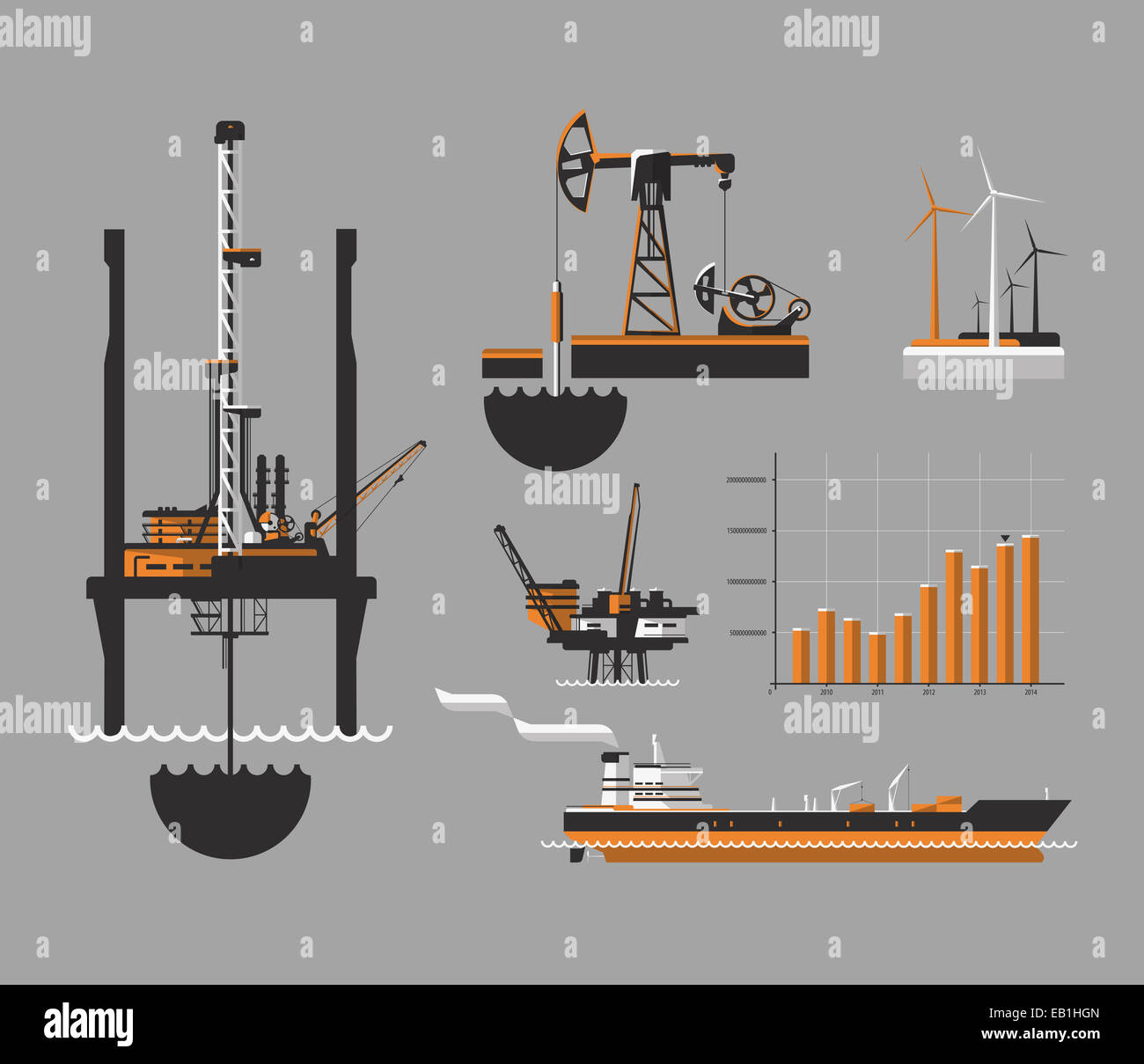 Pétrole et de jeu d'icônes. Oil drilling rig, vector illustration Banque D'Images