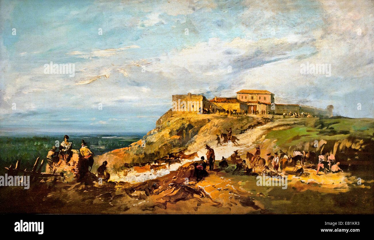 Les taureaux en ordre décroissant de la rivière à Munoza par Eugenio LUCAS Y PADILLA - Eugenio Lucas Velázquez (1817 - 1870 ) l'Espagne l'espagnol Banque D'Images