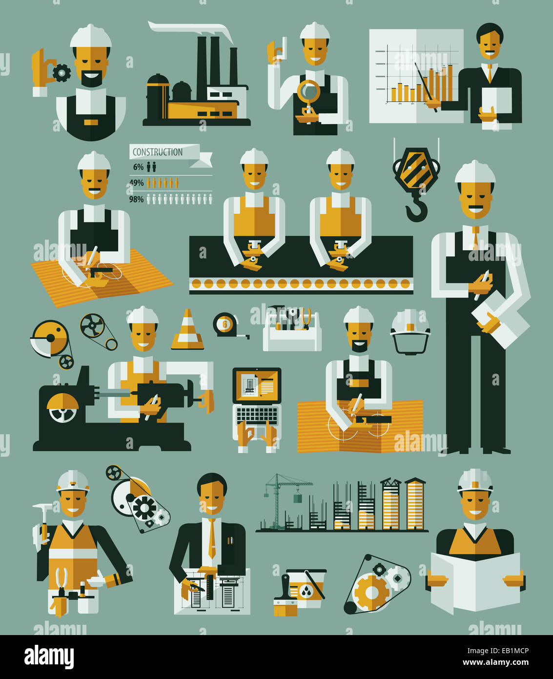 Processus de production de l'usine icons vector illustration infographie Banque D'Images