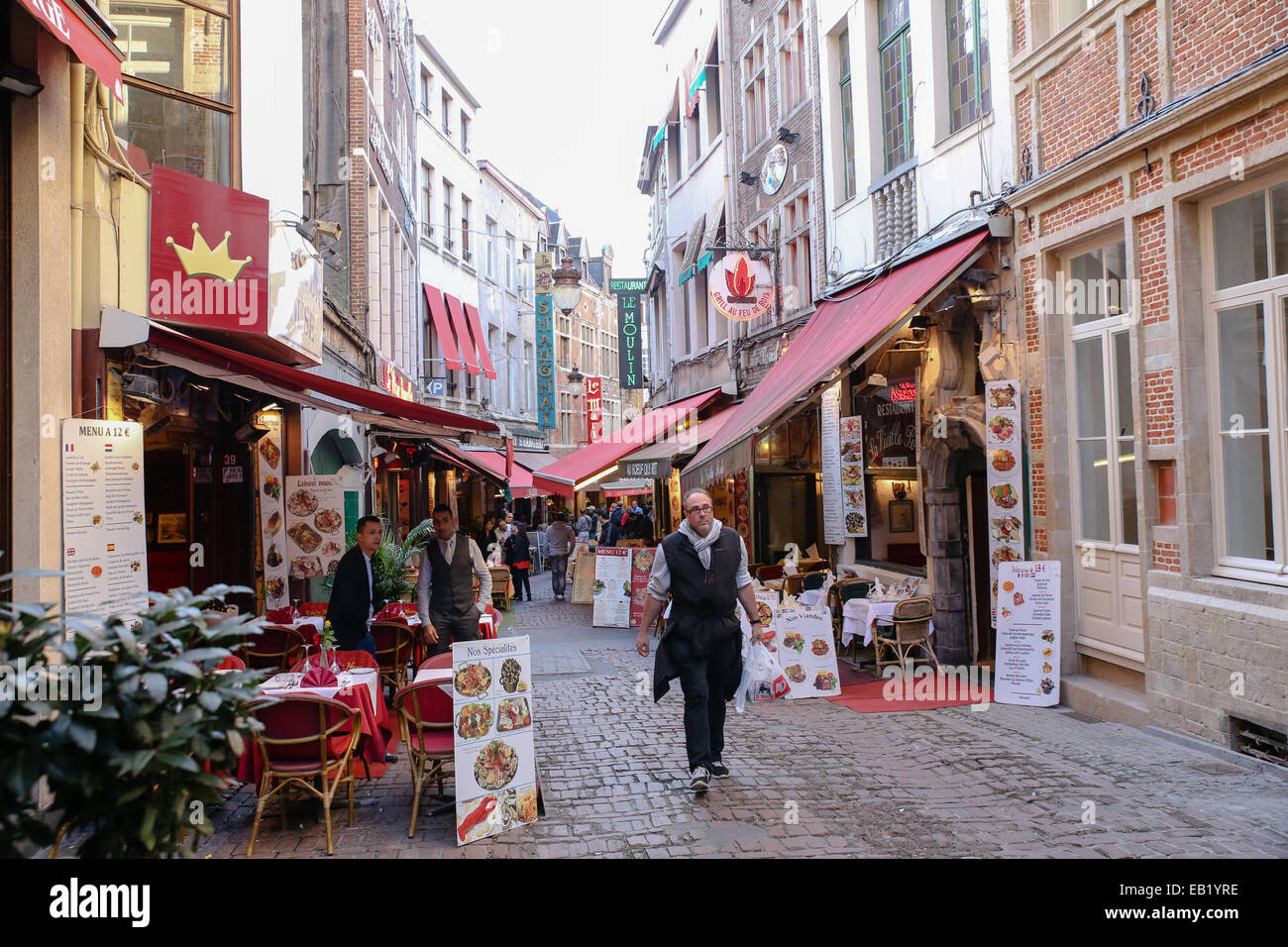 Piège à touristes de Bruxelles restaurant Rue des Bouchers' Banque D'Images