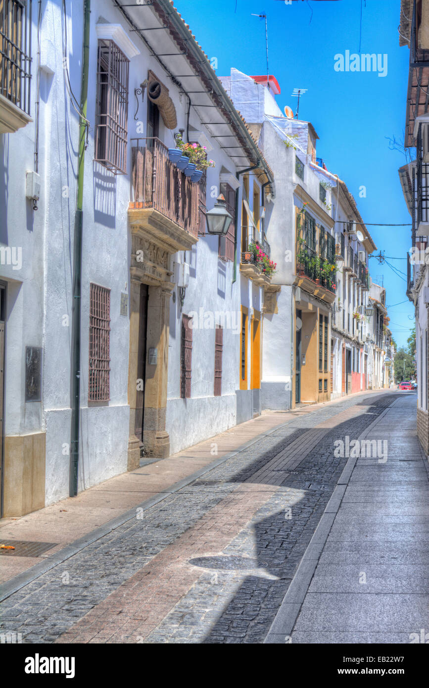 HDR de maisons et l'ancienne ruelle de Cordoue, Andalousie, Espagne, Europe Banque D'Images