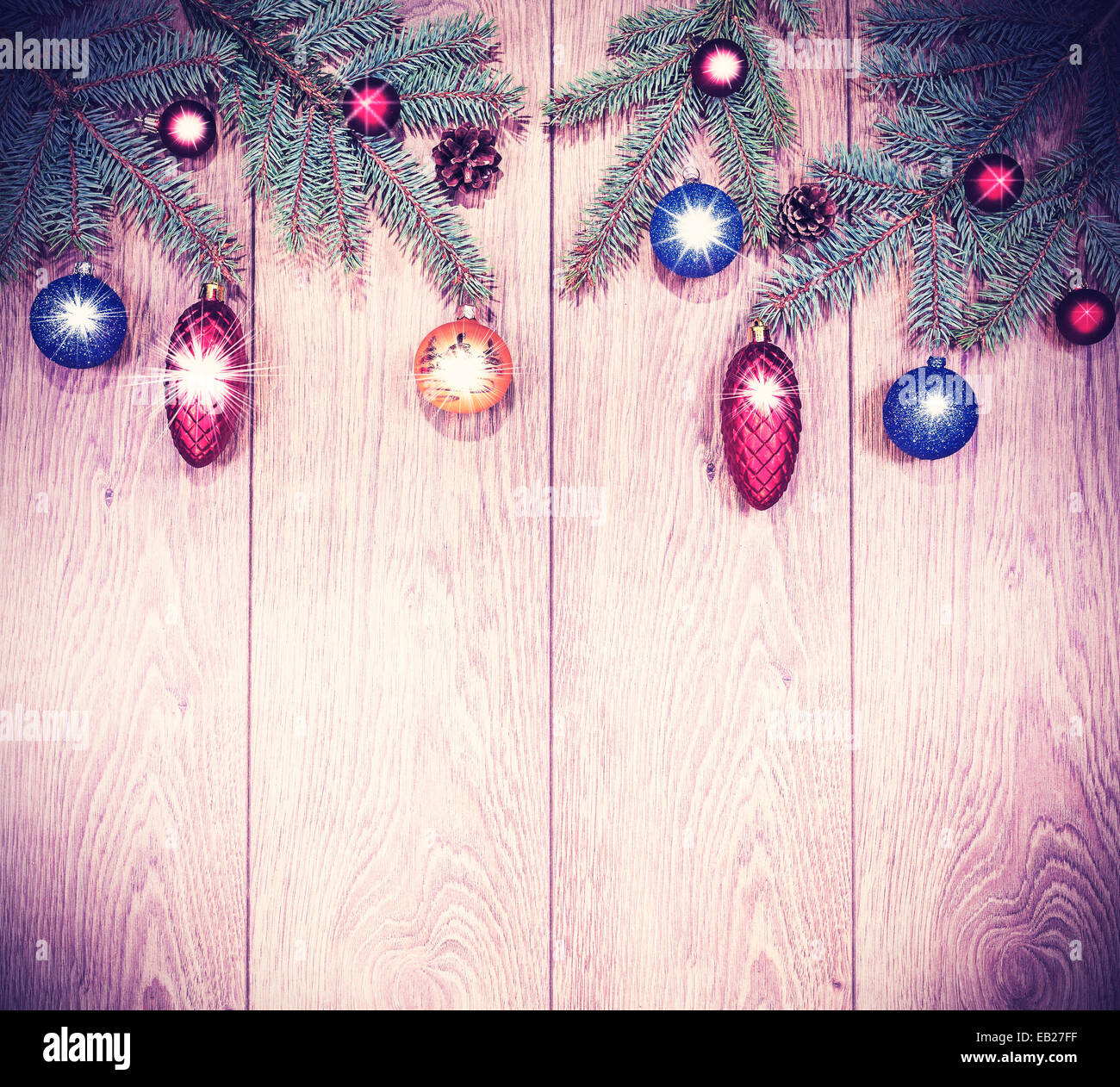 Vintage fond de noël, décoration une planche de bois. Banque D'Images