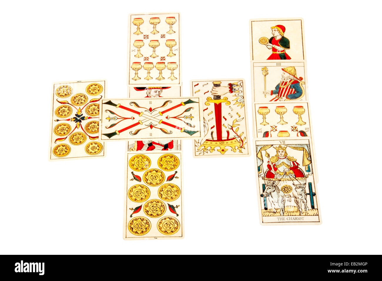 Cartes de tarot énoncée dans la croix celtique propagation Banque D'Images