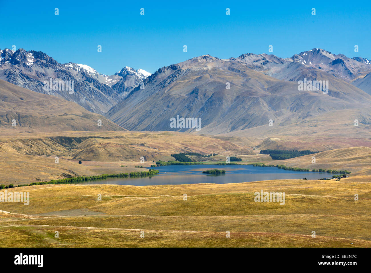 Lac Alexandrina avec la gamme Ben Ohau et gamme Gamack, Tekapo, région de Canterbury, Nouvelle-Zélande Banque D'Images