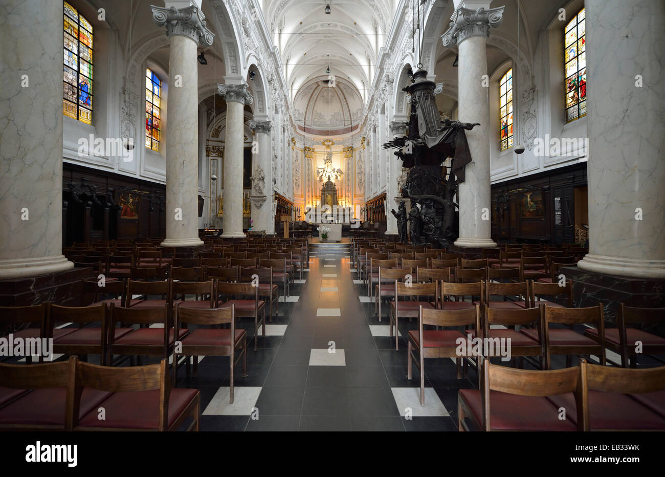 L'intérieur, Chapelle Notre Dame du Finistère église, Bruxelles, région bruxelloise, Belgique Banque D'Images