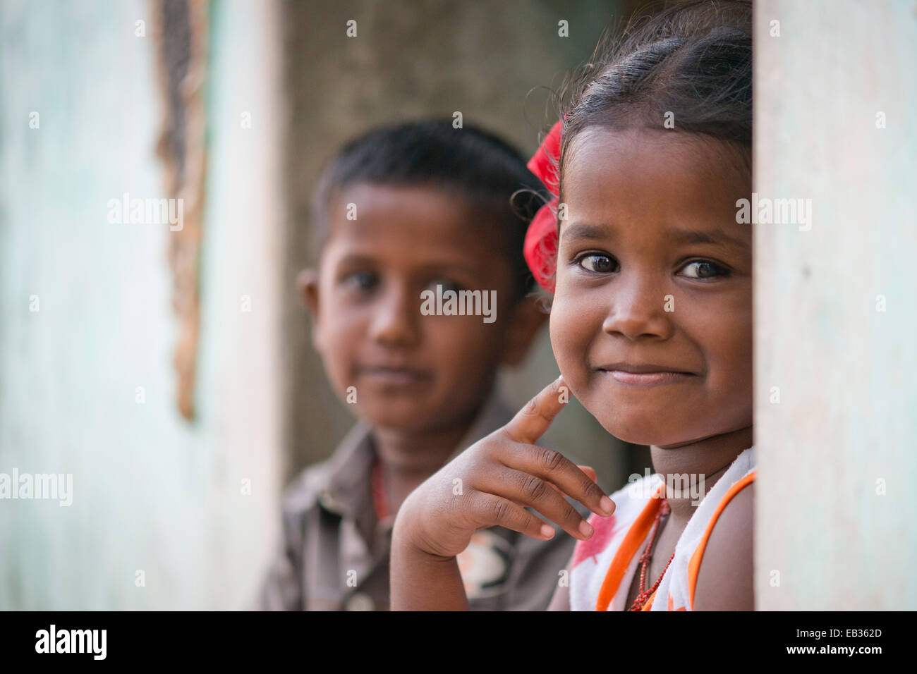 Les enfants, portrait, Rameswaram, l'île de Pamban, Tamil Nadu, Inde Banque D'Images