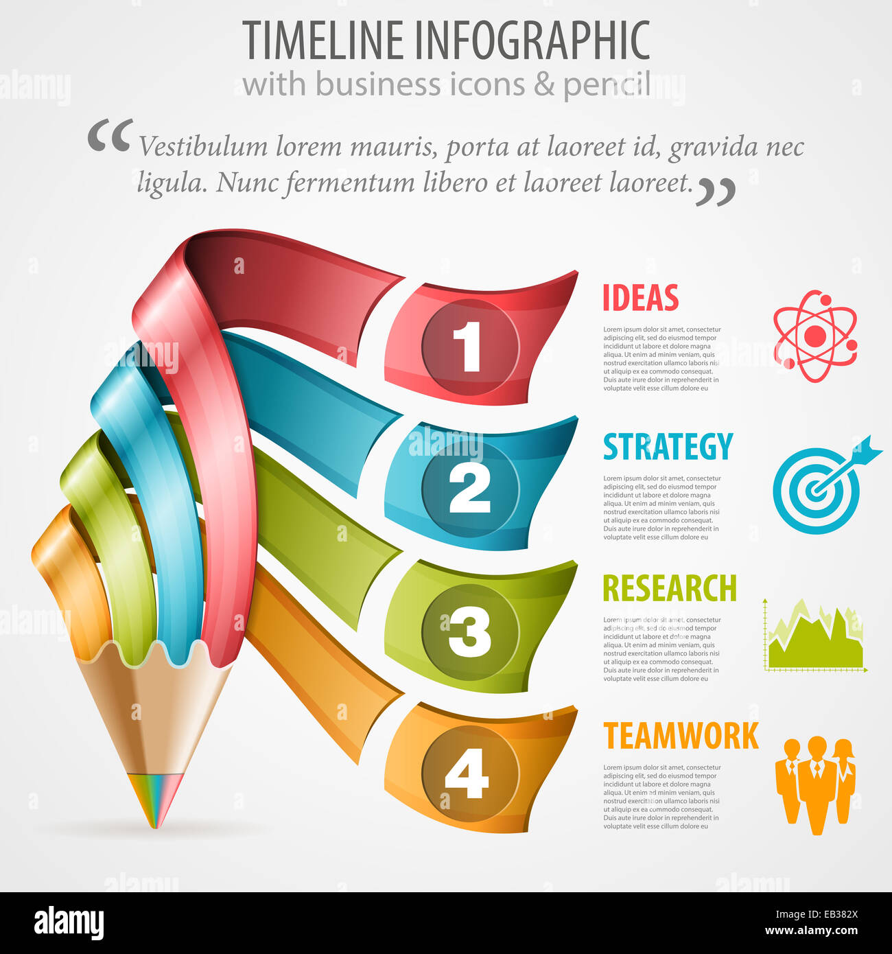 Chronologie d'infographie avec crayon, icônes et le nombre d'options. Template Banque D'Images