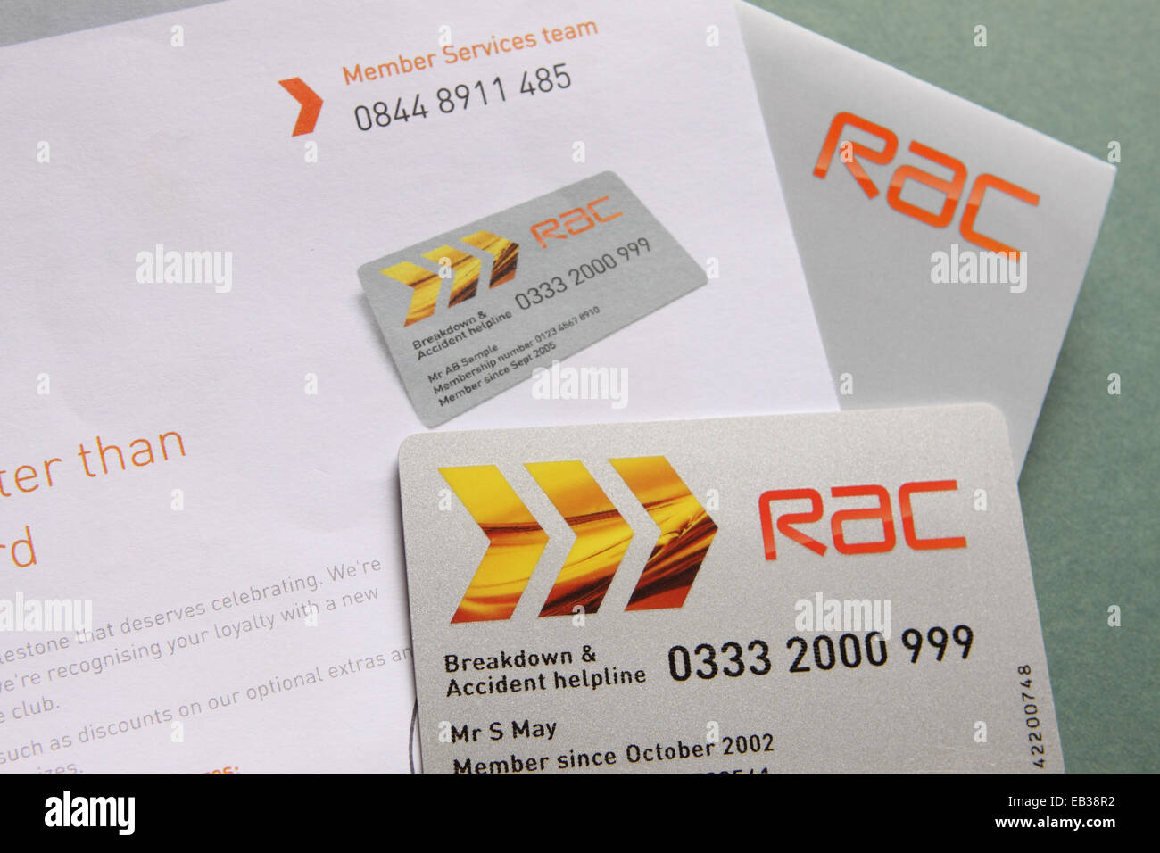 Panne de voiture de RAC et le véhicule renouvellement de la carte de membre 2014 Banque D'Images