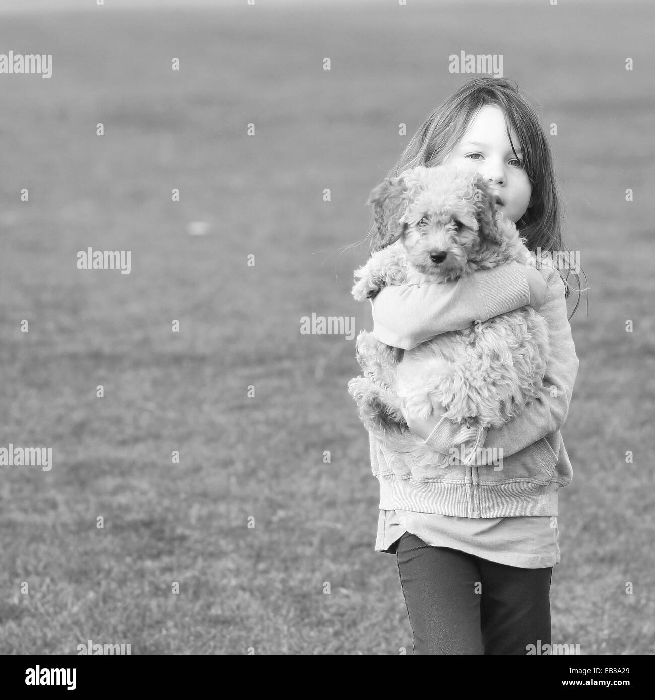 Girl exerçant son petit chien Banque D'Images