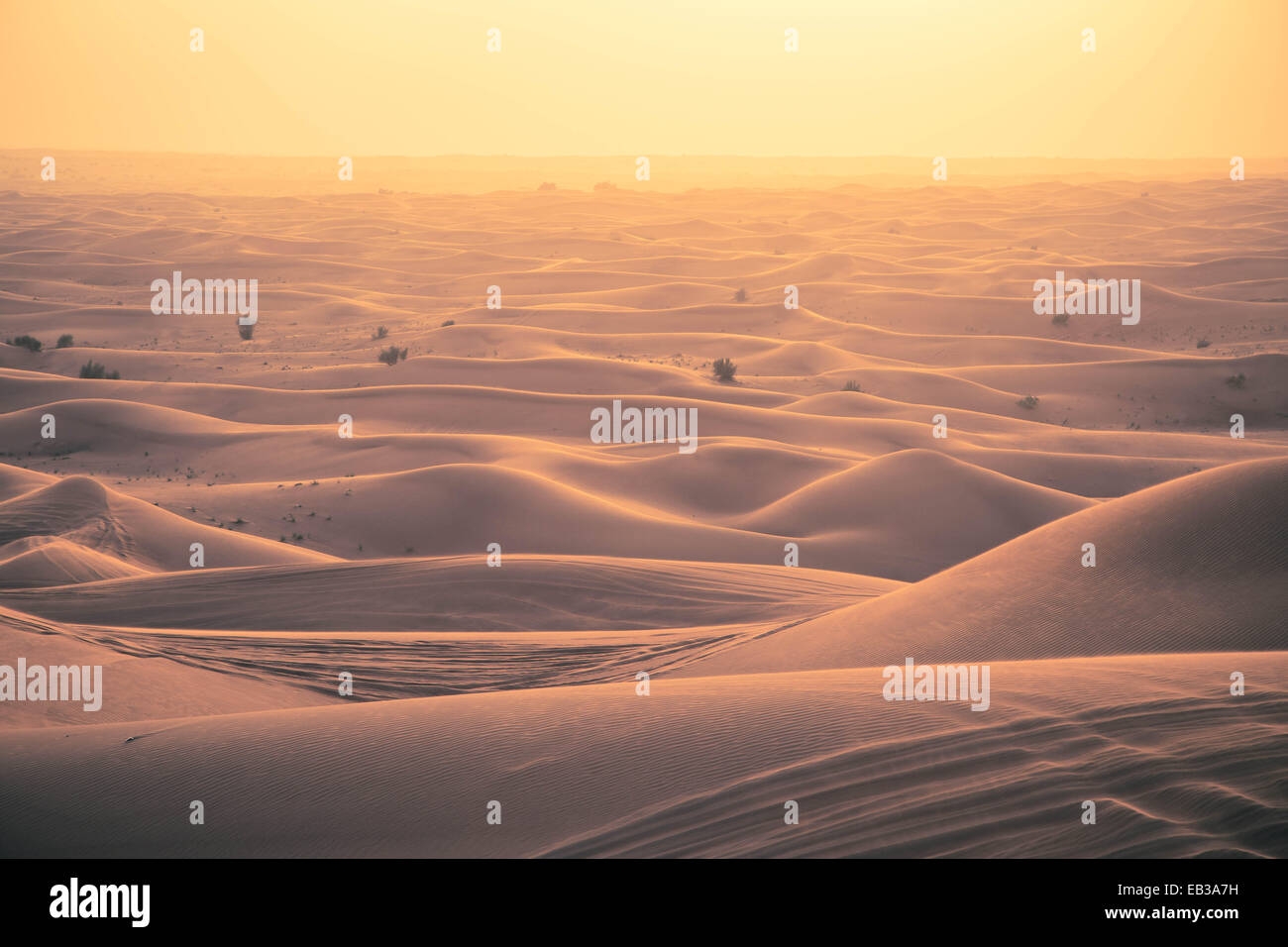 Dunes de sable dans le désert au coucher du soleil, Dubaï Banque D'Images