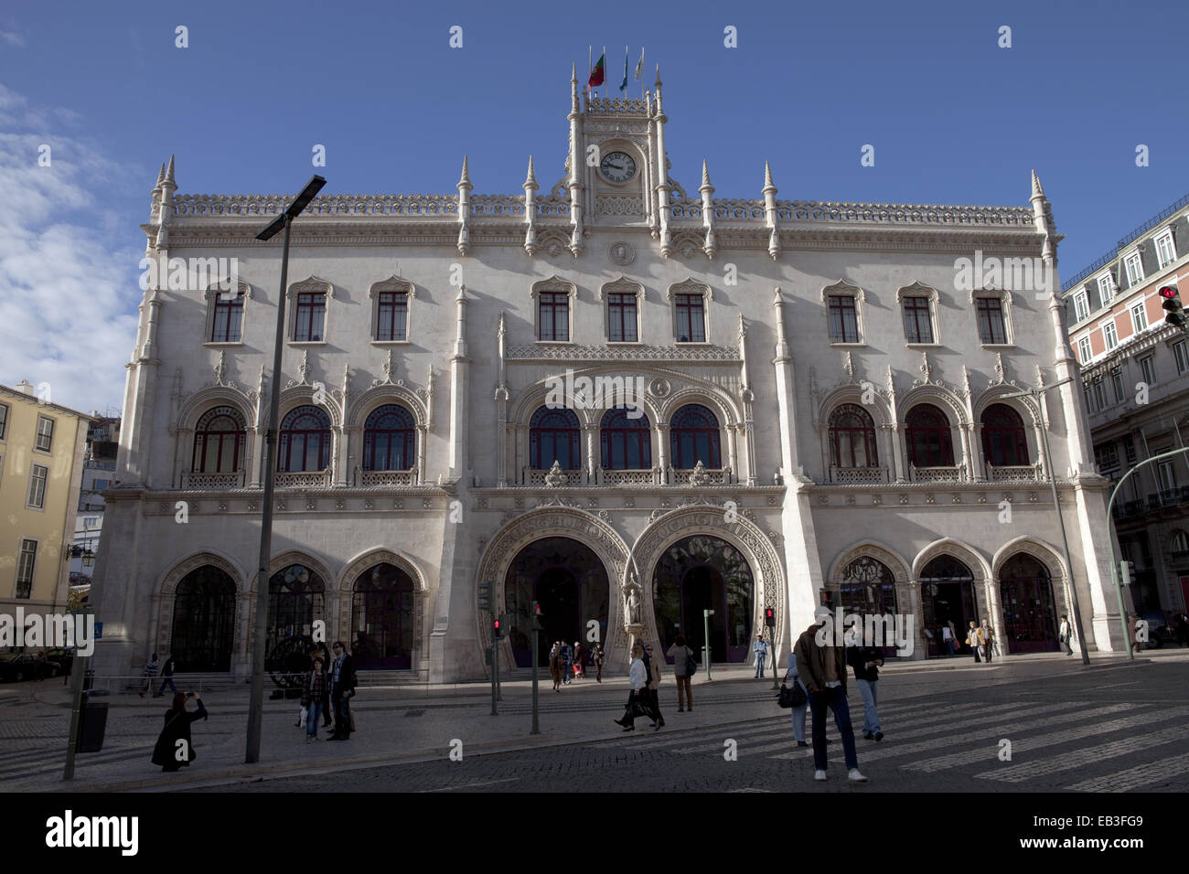 Façade de la gare de Rossio. Banque D'Images
