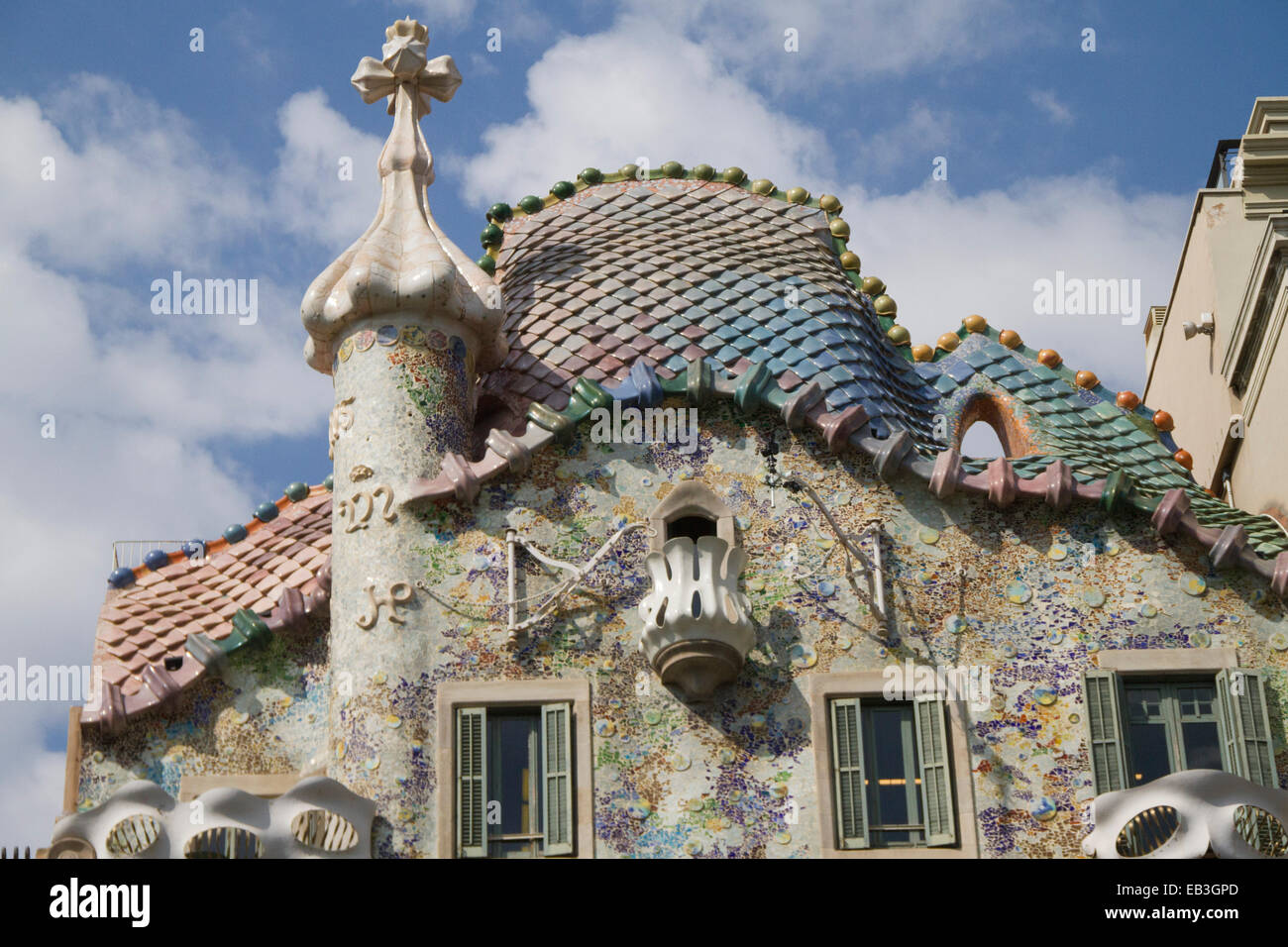 Détail du toit de la Casa Batllo designd par Antonio Gaudi Barcelone,Espagne Banque D'Images