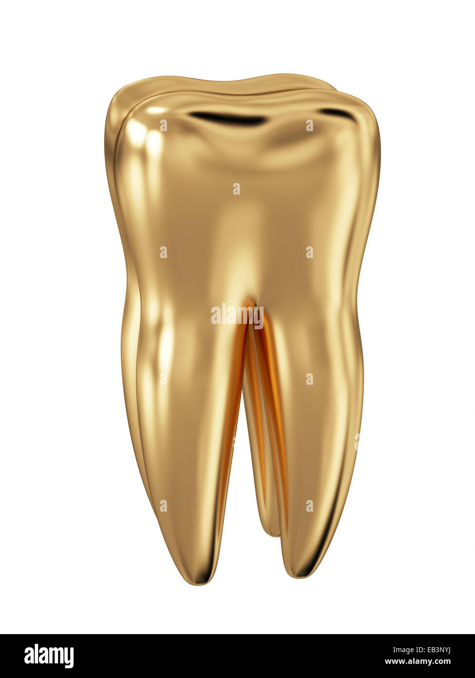 3D render of golden tooth isolé sur fond blanc Banque D'Images