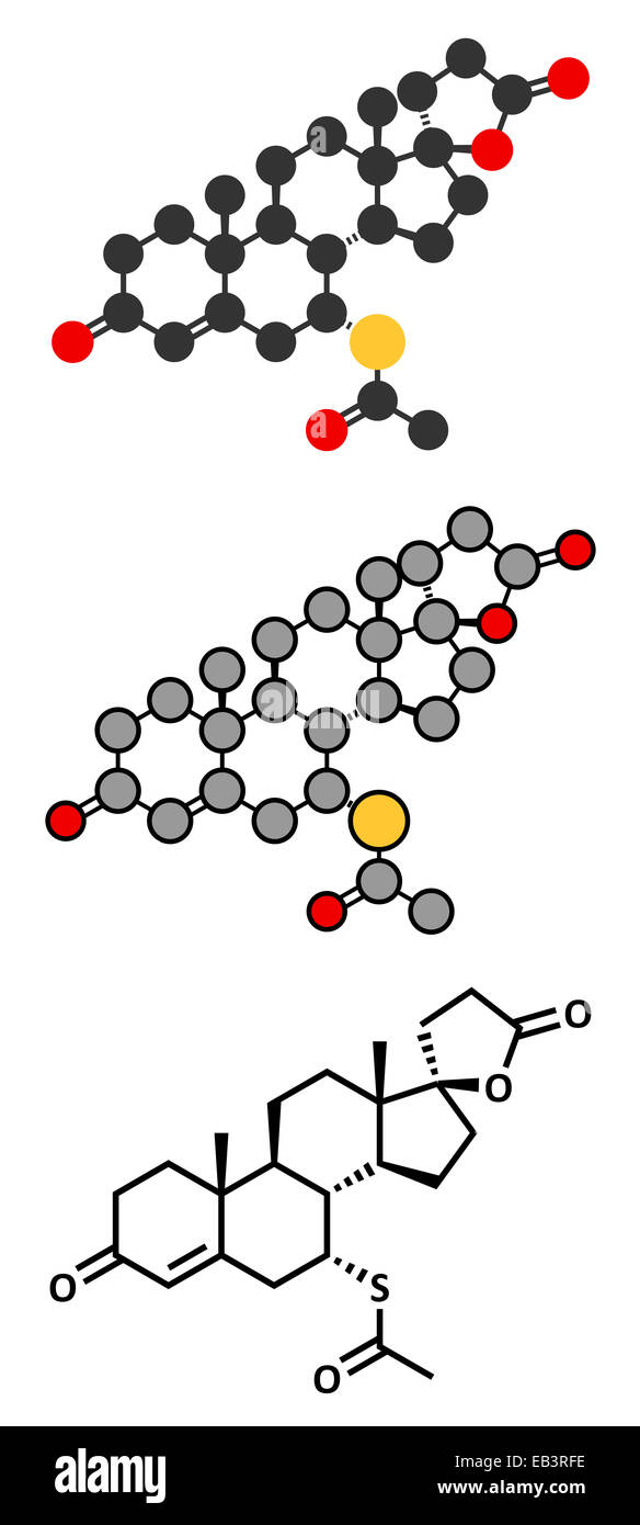 La spironolactone, diurétique et antihypertenseur antiandrogène molécule pharmaceutique. Formule topologique classiques et des représentants Banque D'Images