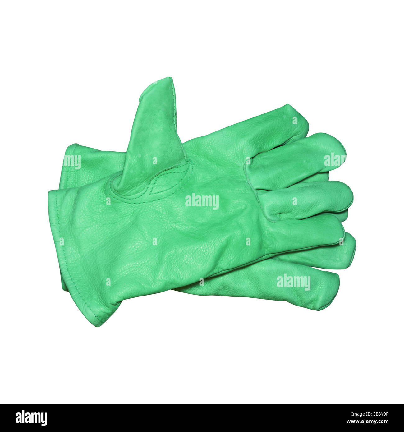 Gants de protection vert isolé sur blanc avec clipping path Banque D'Images