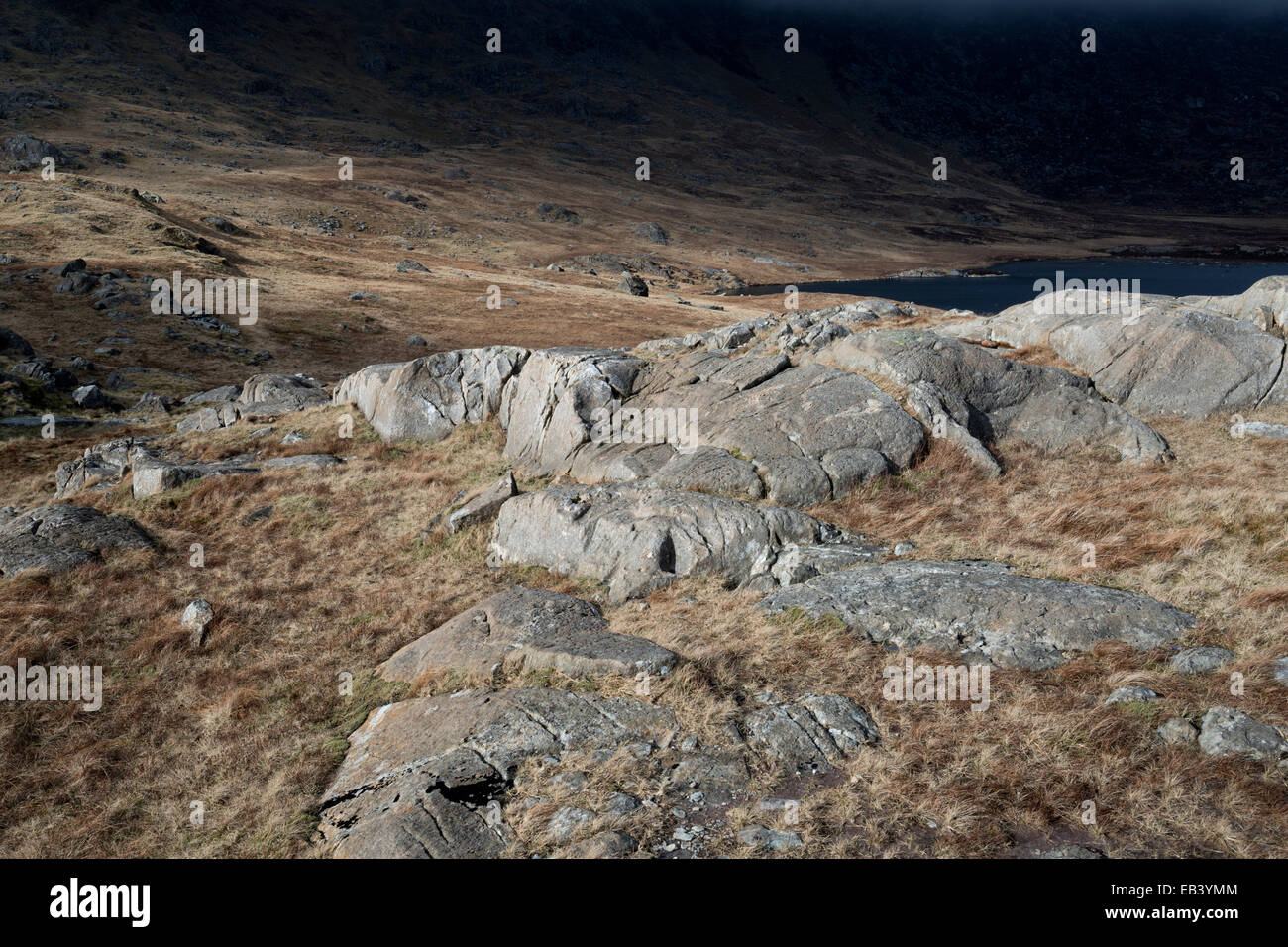 Plus Cwmffynnon rock formations glaciaires, le parc national de Snowdonia, le Pays de Galles Banque D'Images