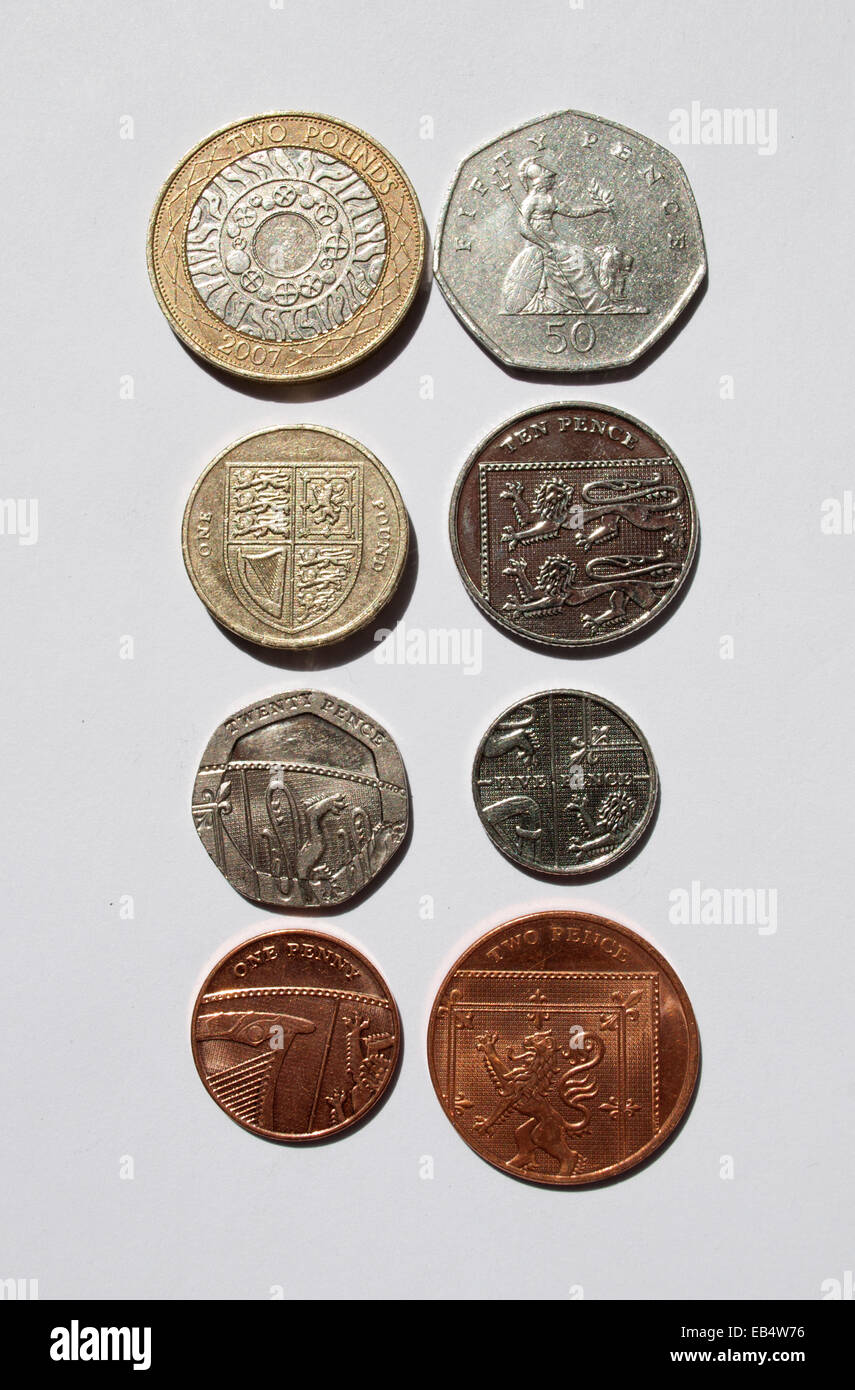 Pièces de monnaie Sterling de Grande-Bretagne Banque D'Images