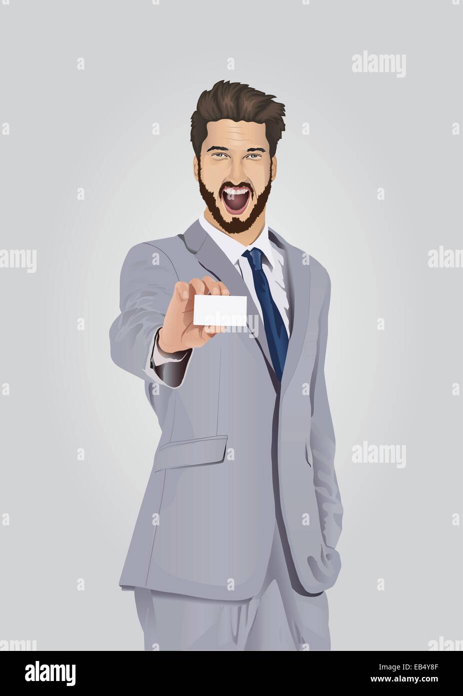 Smiling bien habillé businessman showing business card Illustration de Vecteur