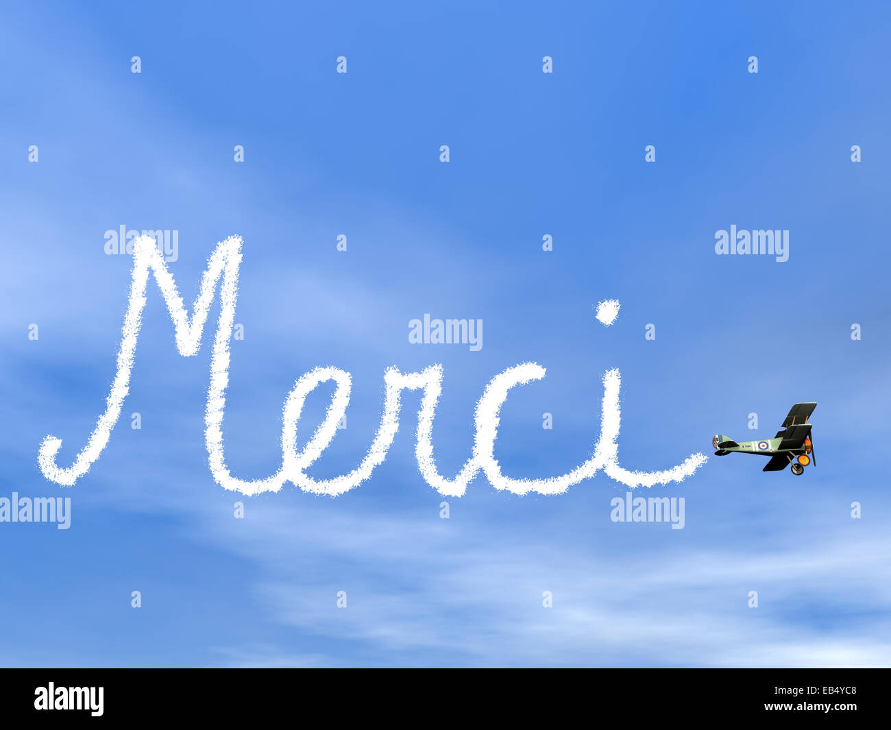 Merci, merci, message de biplan de la fumée dans le ciel bleu - 3D render Banque D'Images