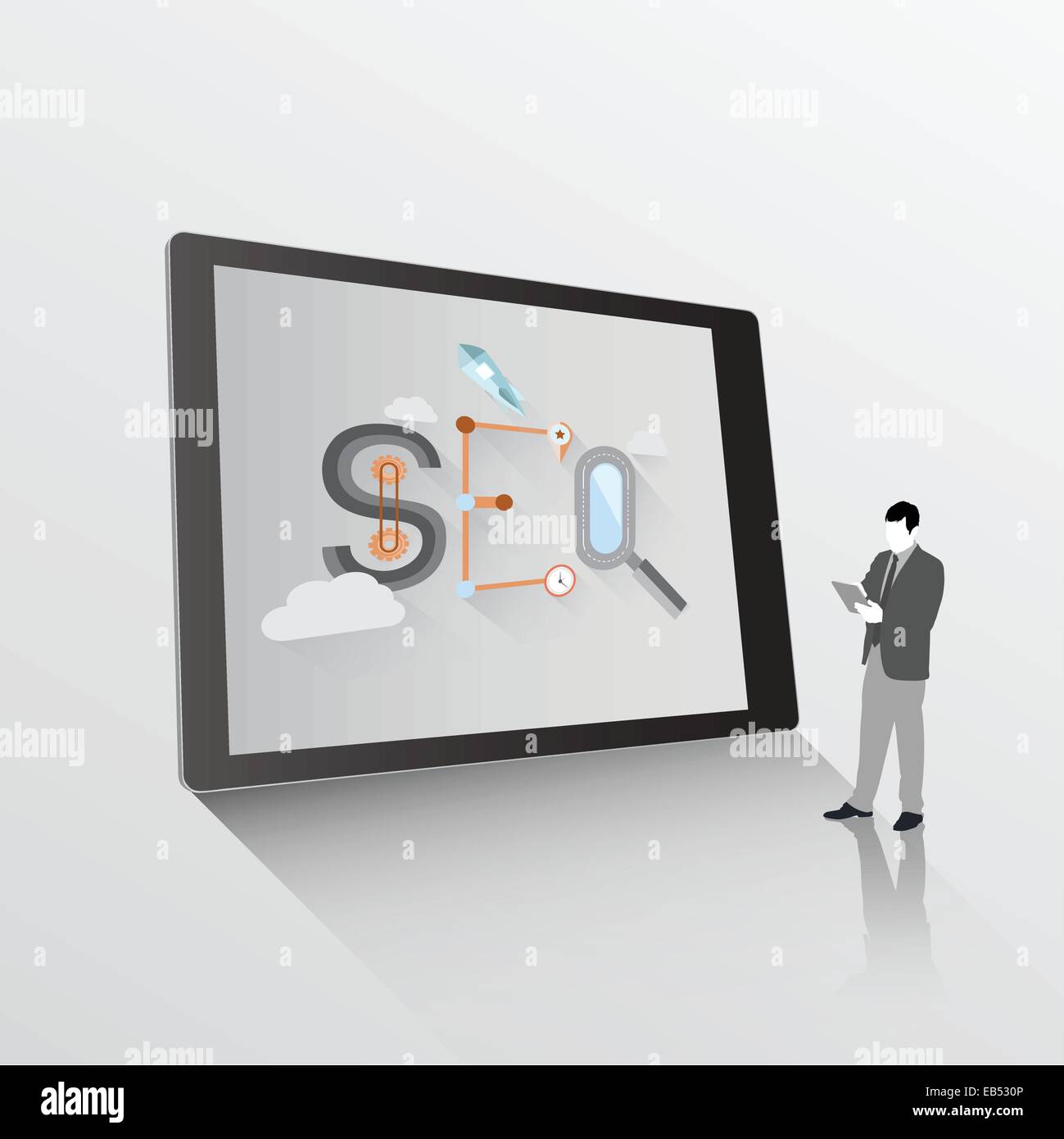 Optimisation du moteur de recherche graphique sur tablette avec businessman Illustration de Vecteur