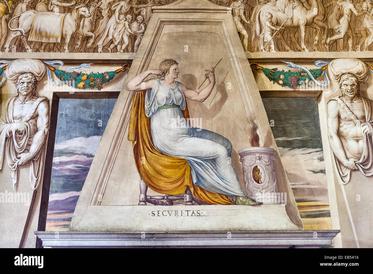 Securitas, la déesse romaine de la stabilité et de la sécurité - un détail d'une fresque à Villa Godi Malinverni, Vicence, Italie Banque D'Images