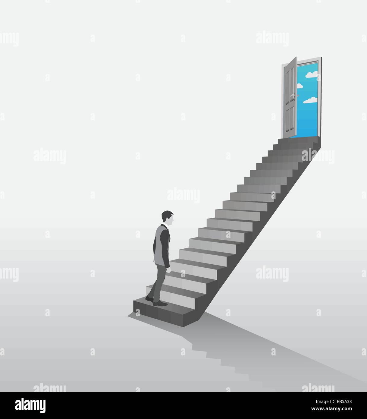 Businessman monter les escaliers pour ouvrir la porte du ciel montrant Illustration de Vecteur