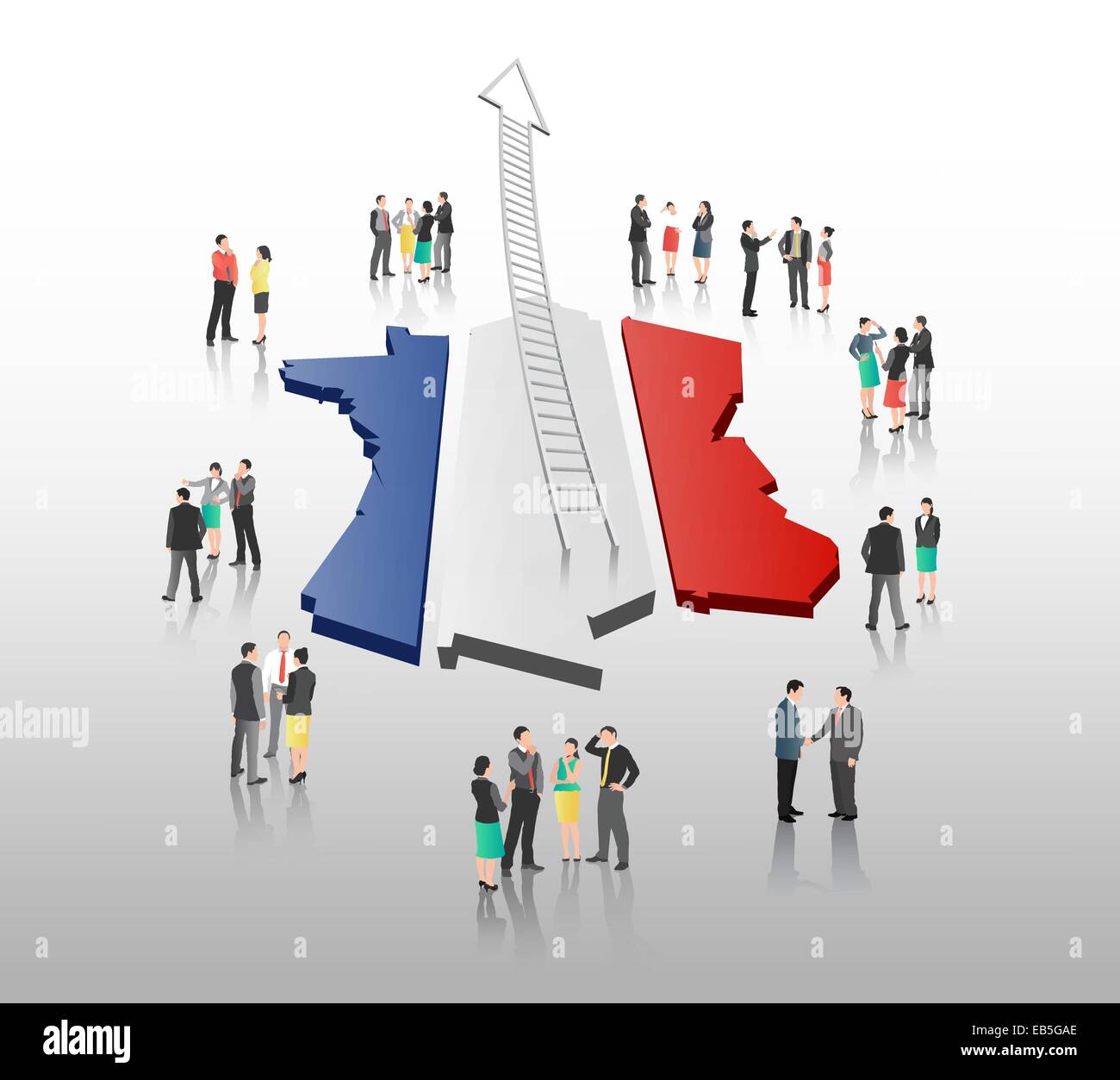 Business people standing avec échelle flèche et drapeau français Image