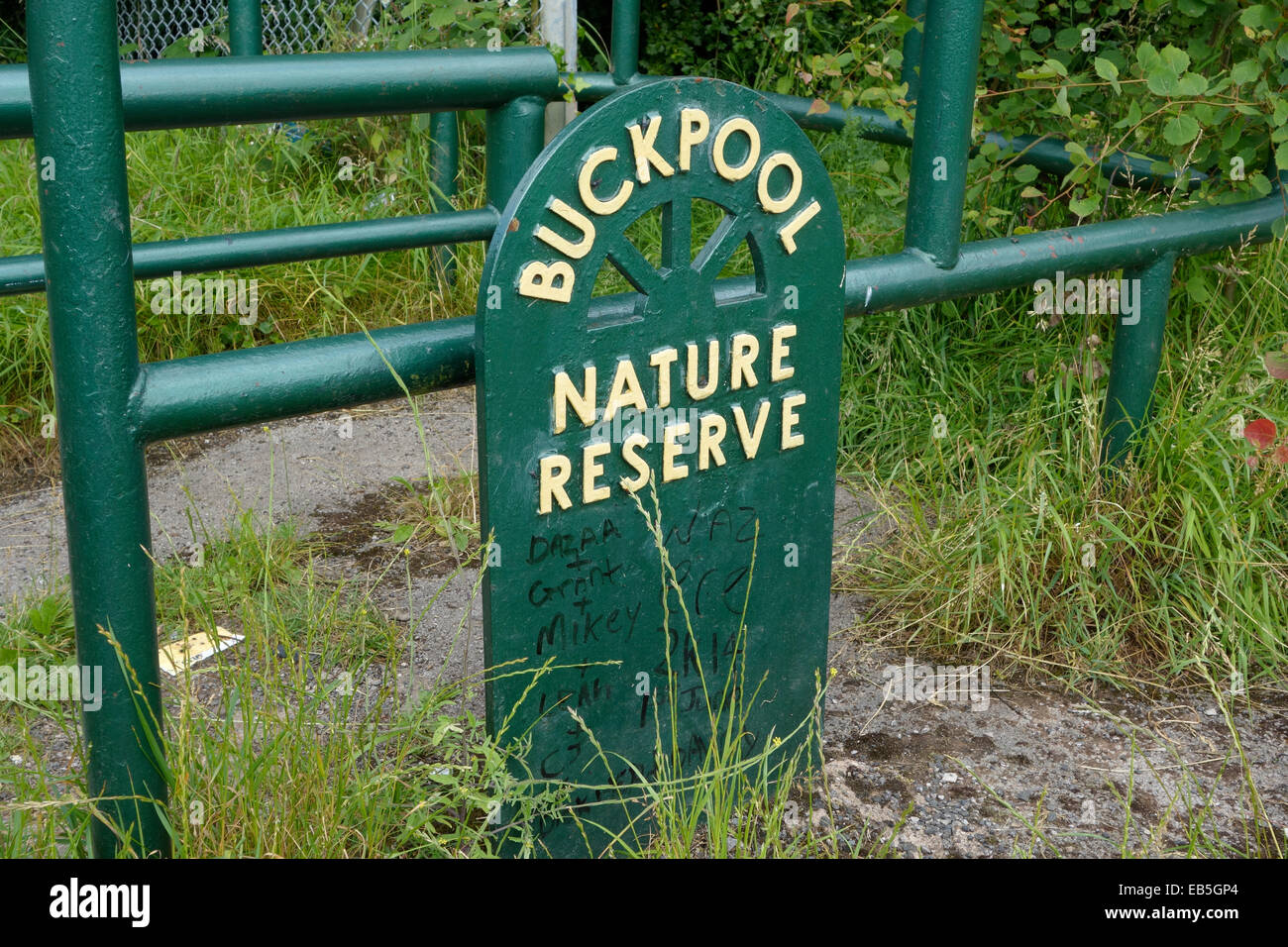 Entrée de Buckpool Fens & extérieure réserve naturelle locale, Buckpool Dingle, Brierley Hill, West Midlands, England, UK Banque D'Images