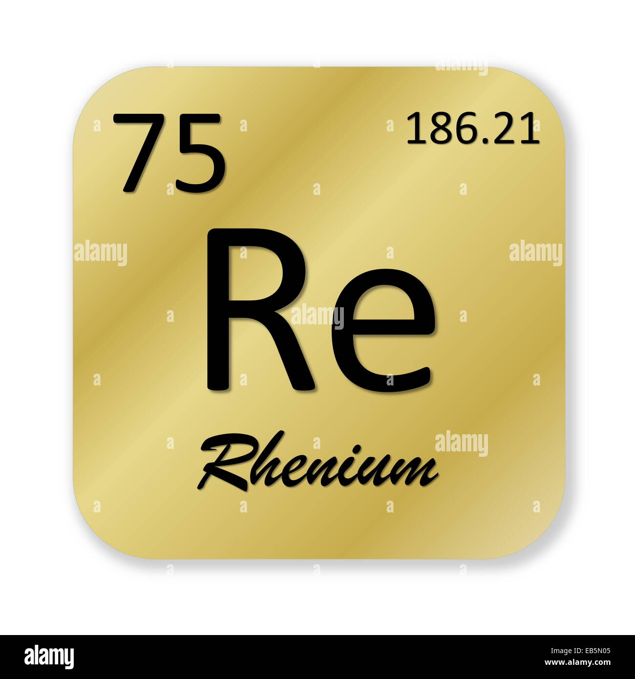 Rhénium noir dans l'élément de forme carré doré isolé en fond blanc Banque D'Images