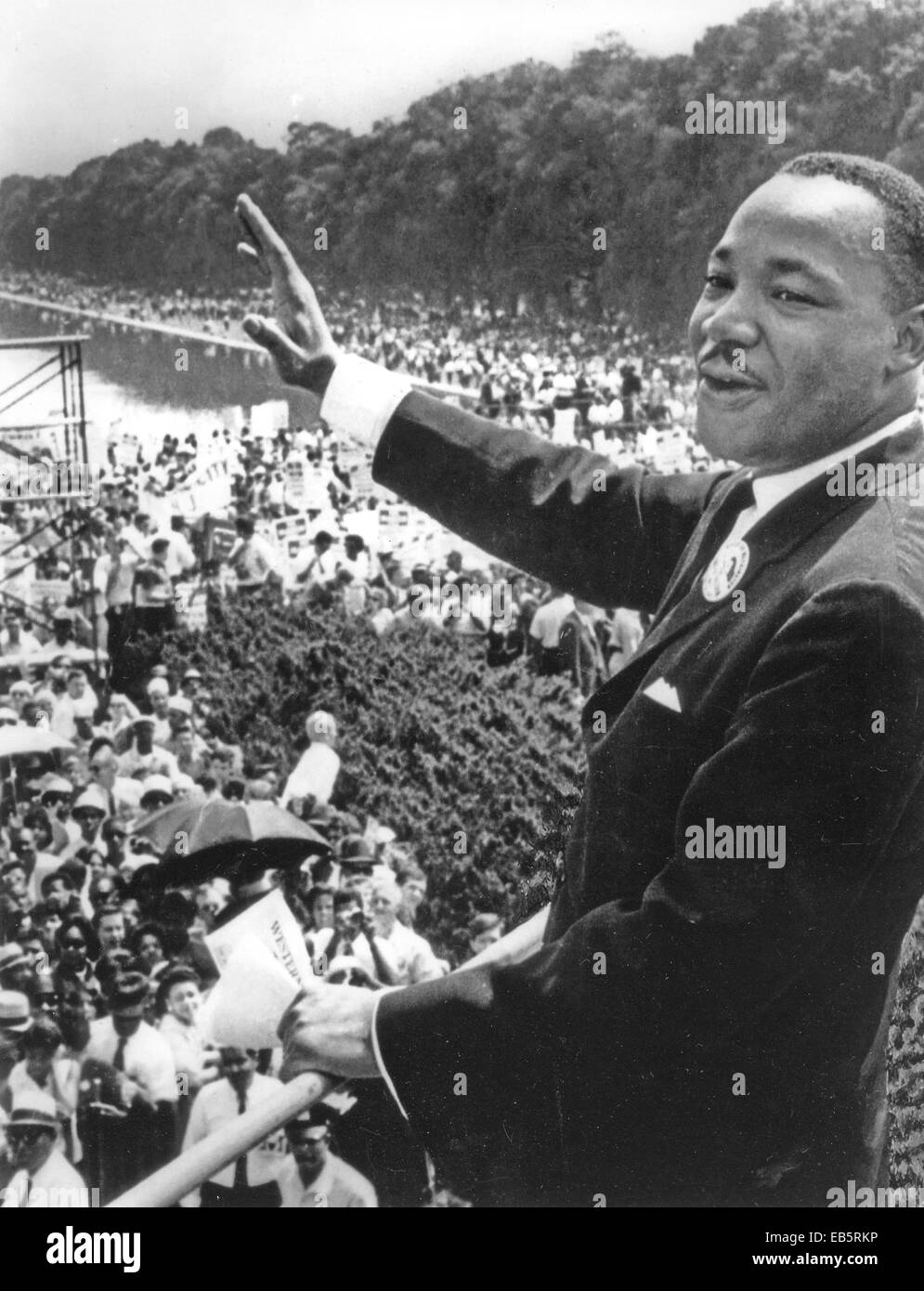 MARTIN LUTHER KING (1929-1968) American civil rights leader à la Marche sur Washington le 28 août 1963. Photo New York Post Banque D'Images