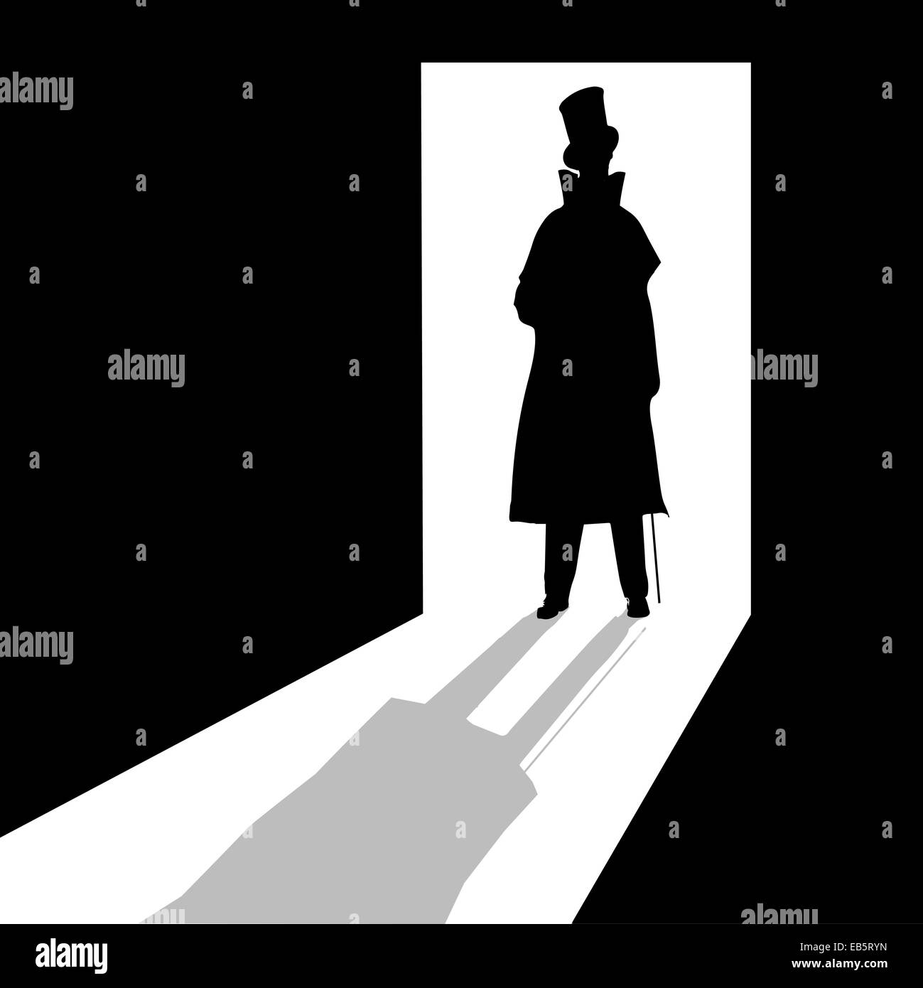Silhouette d'un homme de l'époque victorienne dans une porte Banque D'Images
