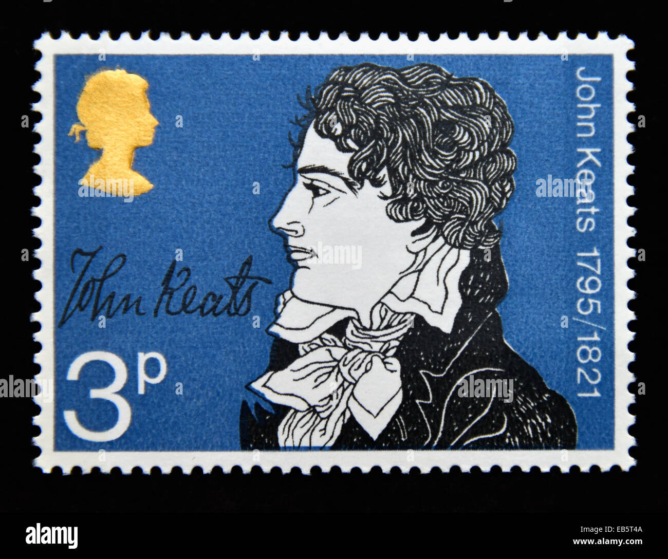 Timbre-poste. La Grande-Bretagne. La reine Elizabeth II. Anniversaires littéraires. 1971. John Keats, 1795/1821. 105ème. Anniversaire de la mort. Banque D'Images