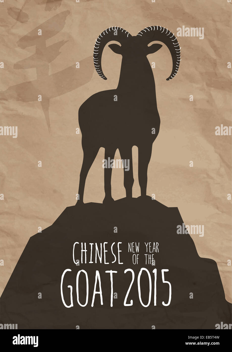 Nouvel An chinois 2015 de la Chèvre , mouton forme sur la feuille de papier grunge carte de souhaits illustration. Fichier vectoriel EPS10 organisé en Banque D'Images