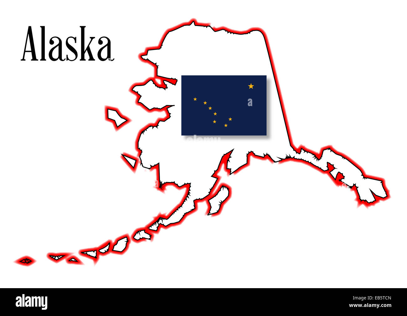 Aperçu de l'état de l'Alaska isolé avec drapeau l'Encart Banque D'Images