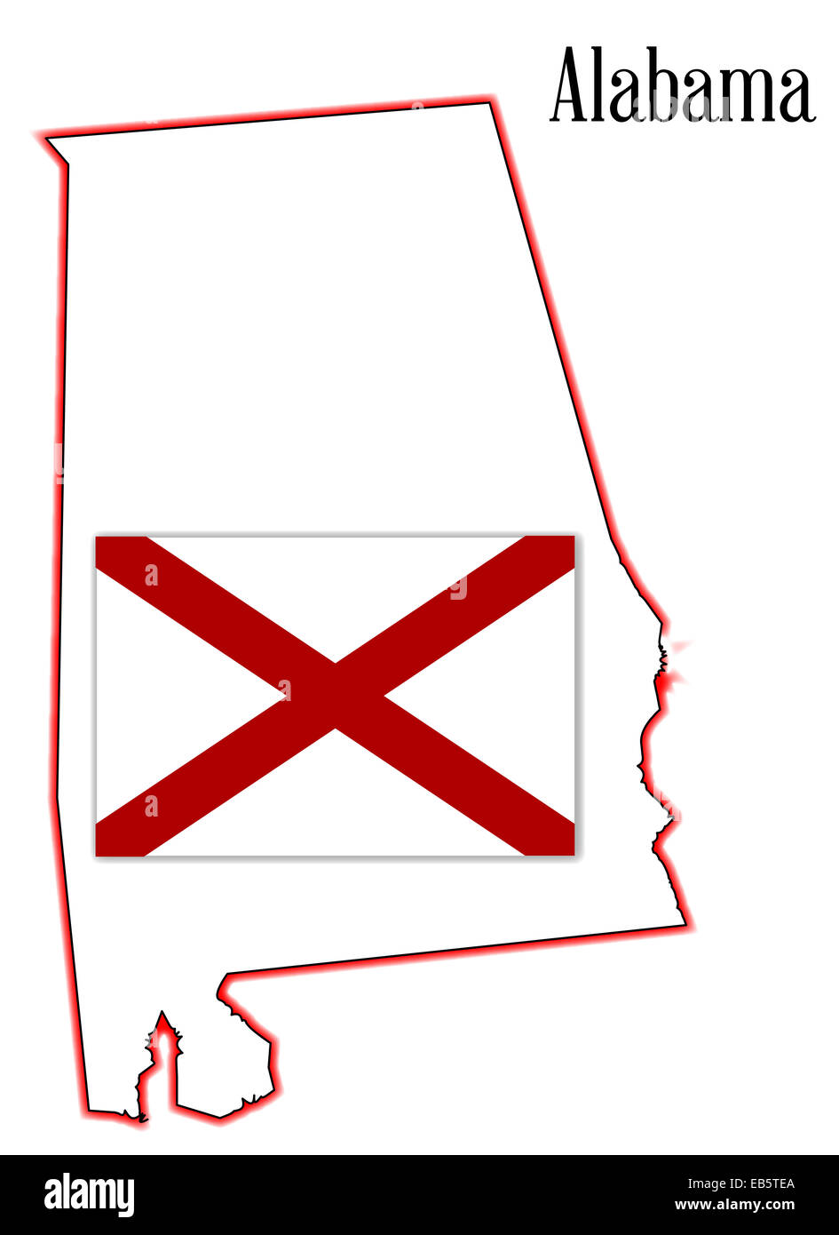 Carte de l'état de l'Alabama aperçu sur un fond blanc avec drapeau l'Encart Banque D'Images