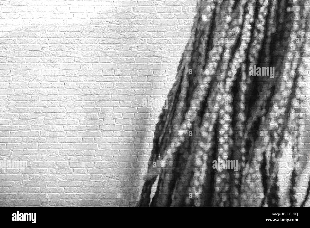 Résumé photo de womans musclé de retour avec les cheveux, la force, la puissance ou l'amour de la concurrence concept, texture de la brique gris Banque D'Images