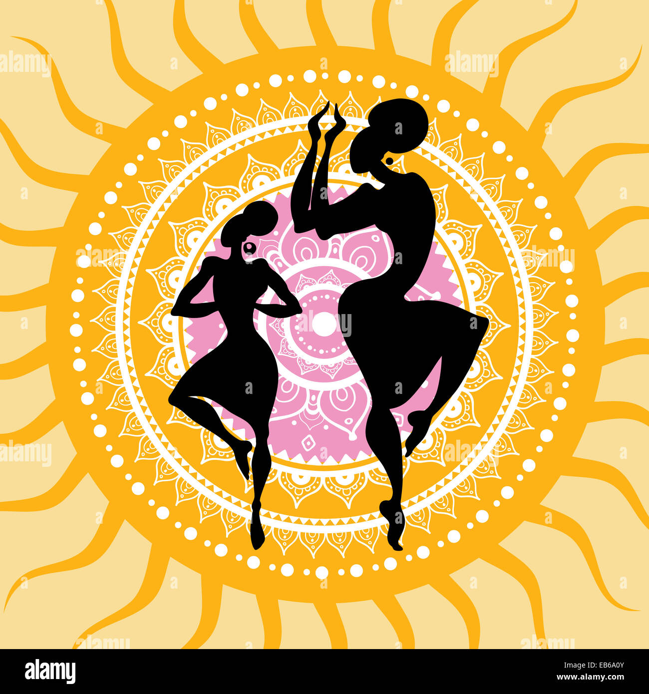 Mandala. Danseurs indiens silhouettes. Banque D'Images