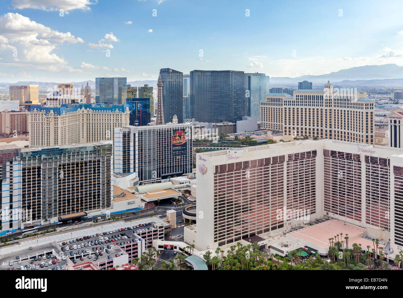 Vue aérienne de Resorts, hôtels et casinos à Las Vegas, Nevada. Banque D'Images