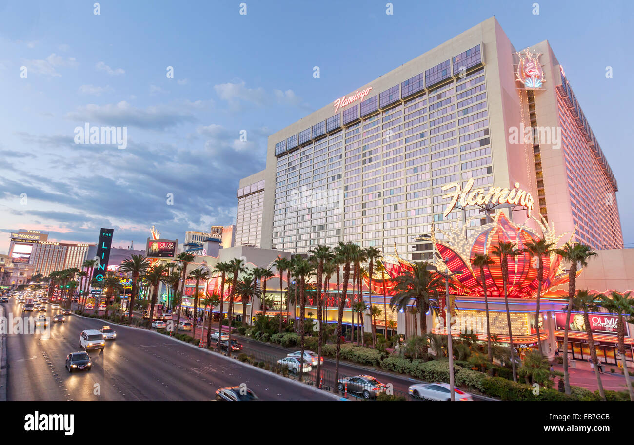 Vues Crépuscule des hôtels, centres de villégiature et casinos du Las Vegas Boulevard, Las Vegas, Nevada. Banque D'Images