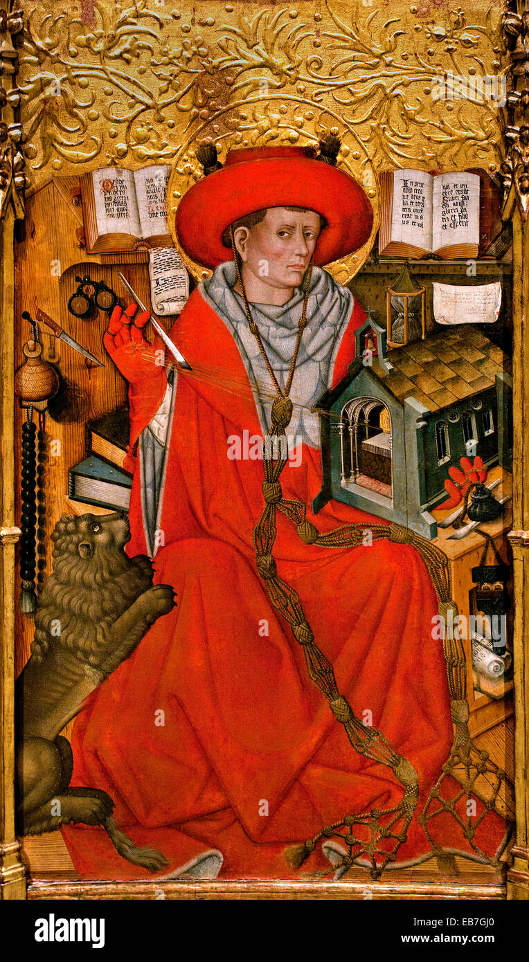 Saint Jérôme dans son étude 1450 Jaume Ferrer documentés dans Lleida, 1430-1461 L'art gothique médiéval espagnol espagne (détail) Banque D'Images