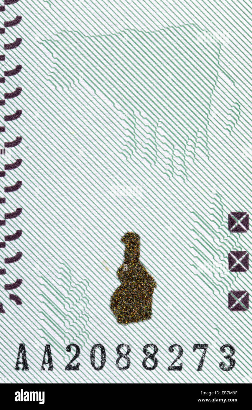 Détail d'un billet de Zimbabwe - impression de sécurité détaillées d'encre métallique réfléchissant, le numéro de série, demi-image qui montrent Banque D'Images