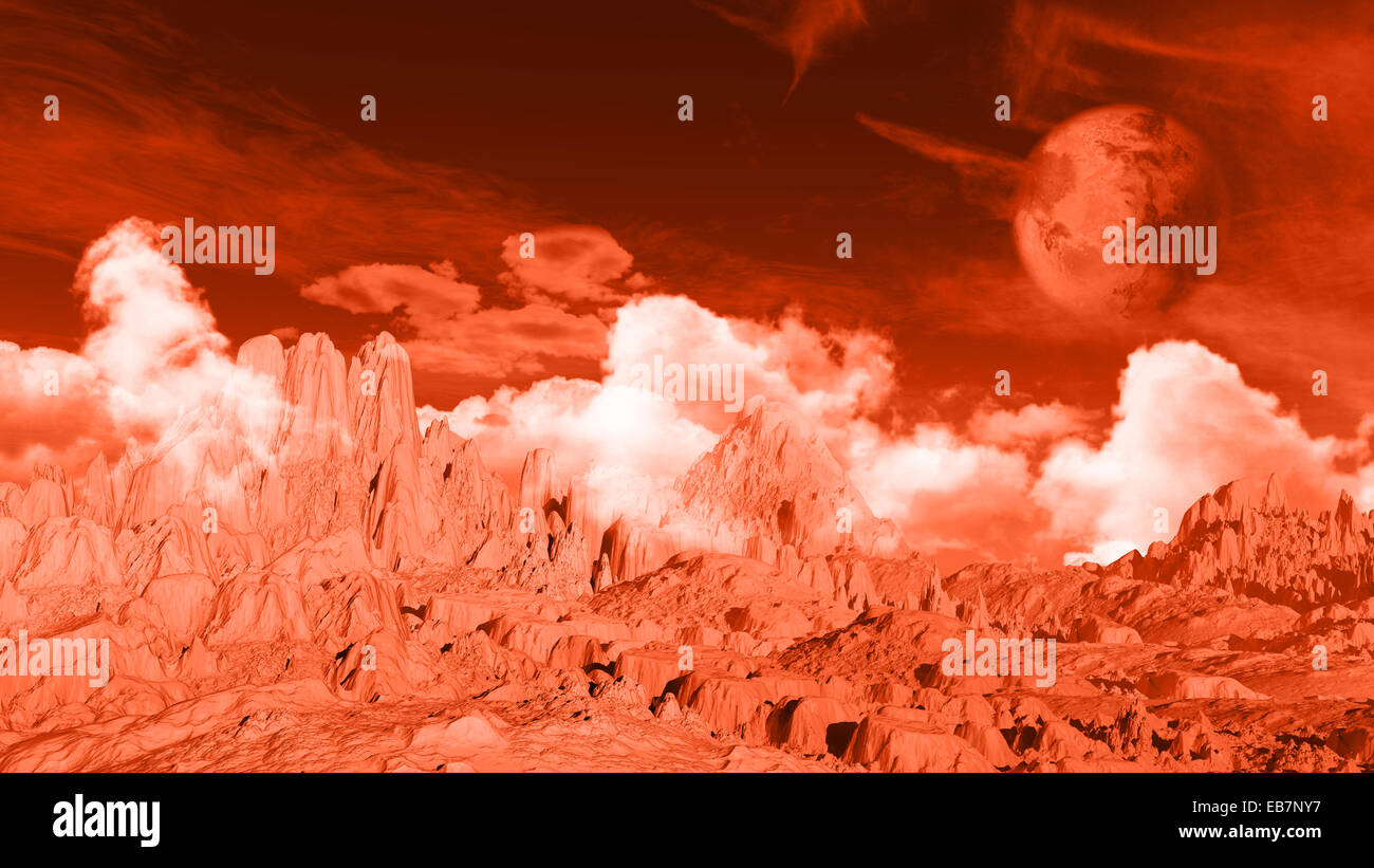 L'espace de paysage 3D avec arrière-plan planète fictive et texture de sol Banque D'Images