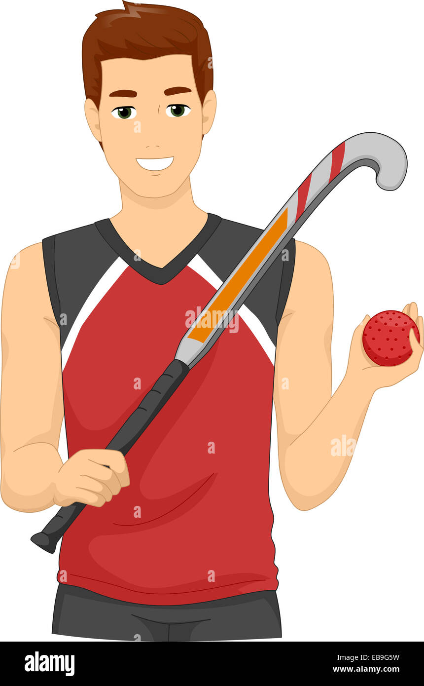 Illustration d'un homme habillé comme un joueur de hockey sur gazon Banque D'Images