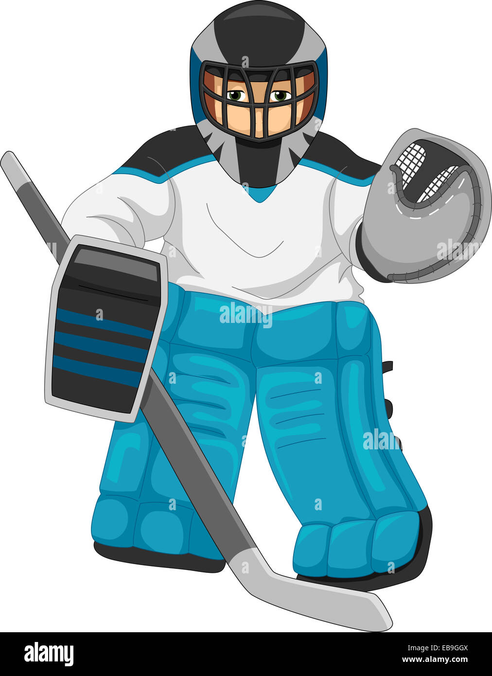 Illustration d'un homme habillé comme un gardien de but de Hockey sur Glace Banque D'Images